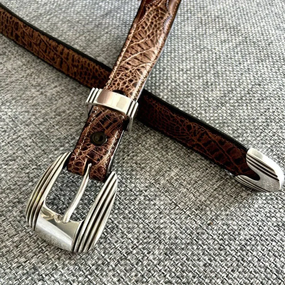 James Culver Handmade Leather Belt Brown Exotic Silver Tone Western Vintage